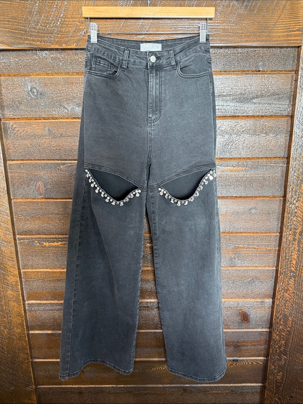 Embellished Black High-Rise Wide Leg Jeans